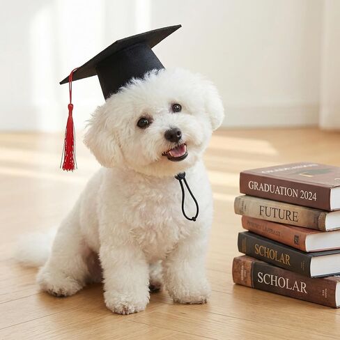 Dog Graduation Cap with Red Tassel, Dog Graduation Outfit, Pet Graduation Cap Hat for Puppies Cats in Kuwait