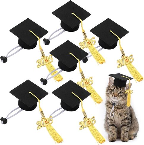 6 Pcs Mini Graduation Caps for Dog Cat Small Pet Grad Hat Yellow Bachelor Hat with Tassel Charm Pendant Graduation Photo Props for Small Animal Dogs Cats Puppy Hamster Guinea Pig Costume Accessory in Kuwait