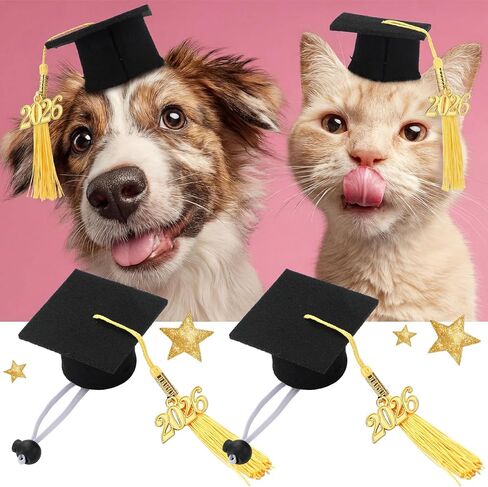 6 Pcs Mini Graduation Caps for Dog Cat Small Pet Grad Hat Yellow Bachelor Hat with Tassel Charm Pendant Graduation Photo Props for Small Animal Dogs Cats Puppy Hamster Guinea Pig Costume Accessory in Kuwait