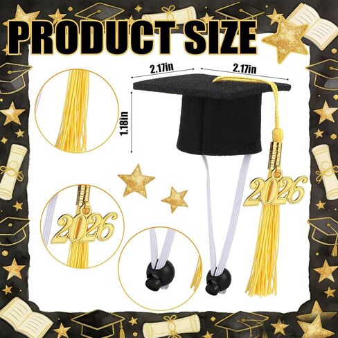 6 Pcs Mini Graduation Caps for Dog Cat Small Pet Grad Hat Yellow Bachelor Hat with Tassel Charm Pendant Graduation Photo Props for Small Animal Dogs Cats Puppy Hamster Guinea Pig Costume Accessory in Kuwait