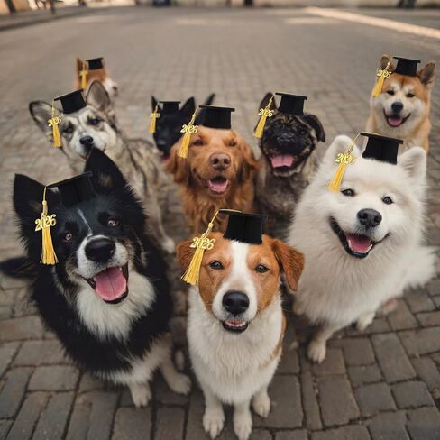 6 Pcs Mini Graduation Caps for Dog Cat Small Pet Grad Hat Yellow Bachelor Hat with Tassel Charm Pendant Graduation Photo Props for Small Animal Dogs Cats Puppy Hamster Guinea Pig Costume Accessory in Kuwait