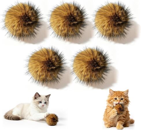5Pcs Cat Toy Faux Rabbit Fur Ball, Rabbit Fur Ball Cat Toy, Soft Fluffy Cat Toy Ball, Furry Catnip Toy Ball for Indoor Cats, Washable & Fun to Chase for Exercise and Bonding in Kuwait