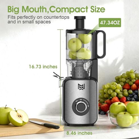 Cold Press Juicer,Stainless Steel Material,Juicer Machines with 5.0Inch Wide Feed Chute,Slow Masticating Juicer for Vegetables and Fruits with High Juice Yield,Large Auger,Easy to Clean in Kuwait