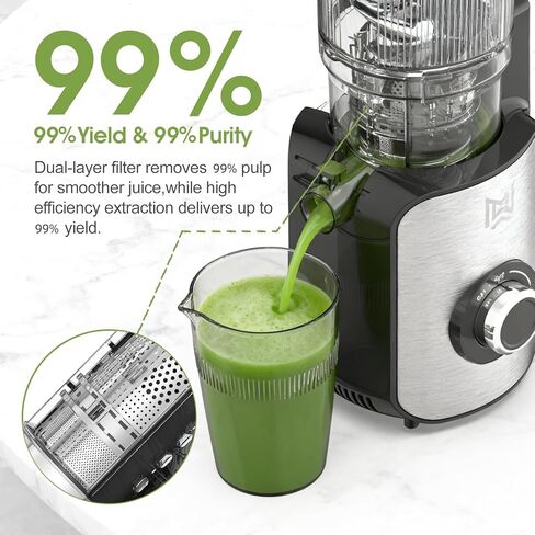 Cold Press Juicer,Stainless Steel Material,Juicer Machines with 5.0Inch Wide Feed Chute,Slow Masticating Juicer for Vegetables and Fruits with High Juice Yield,Large Auger,Easy to Clean in Kuwait