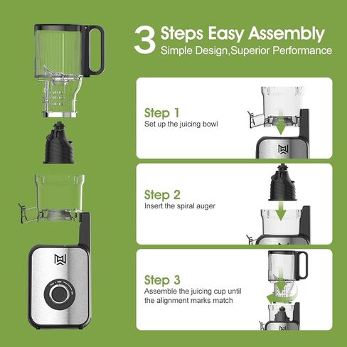 Cold Press Juicer,Stainless Steel Material,Juicer Machines with 5.0Inch Wide Feed Chute,Slow Masticating Juicer for Vegetables and Fruits with High Juice Yield,Large Auger,Easy to Clean in Kuwait