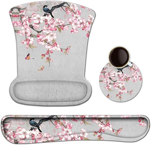 Ergonomic Memory Foam Keyboard Mouse Pad Set with Wrist Rest Support,Non-Slip Hand Wrist Cushion for Laptop/Notebook/Desktop/Computer/Gaming/Office,Easy Typing& Pain Relief (Flowers & Bowknot) in Saudi Arabia