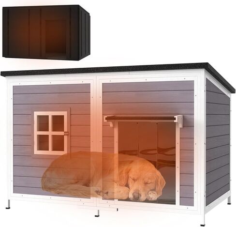59" L Dog House Extra Large Outdoor XL Wooden Dog House with Weatherproof Openable Roof, Easy to Install, Anti-Chewing Metal Frame Design Dog Home for Big XLarge Breeds Dogs(Brown) in Kuwait