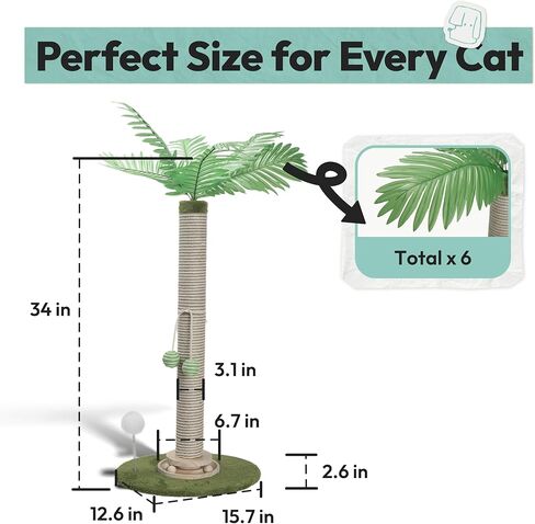 Cat Scratching Post 34 Inch with Rotating Turntable and Removable Hanging Ball, Cat Scratcher for Indoor Cats, Ultra Stable Base, Paw-FGreen Baseriendly Jute Material, Green Base in Kuwait