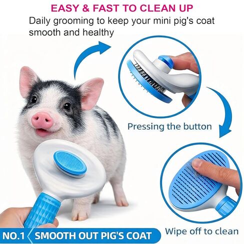 3Pcs Pig Enrichment & Grooming Brush Set for Mini Pigs, Soft Silicone Pig Brush for Shedding & Massage, Pig Grooming Glove + Self Cleaning Slicker Brush for Loose Hair, Bath & Daily Pig Care in Kuwait