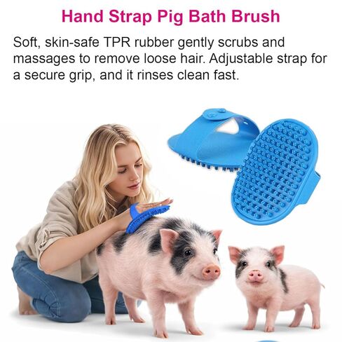 3Pcs Pig Enrichment & Grooming Brush Set for Mini Pigs, Soft Silicone Pig Brush for Shedding & Massage, Pig Grooming Glove + Self Cleaning Slicker Brush for Loose Hair, Bath & Daily Pig Care in Kuwait