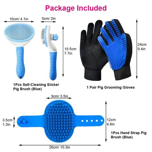 3Pcs Pig Enrichment & Grooming Brush Set for Mini Pigs, Soft Silicone Pig Brush for Shedding & Massage, Pig Grooming Glove + Self Cleaning Slicker Brush for Loose Hair, Bath & Daily Pig Care in Kuwait