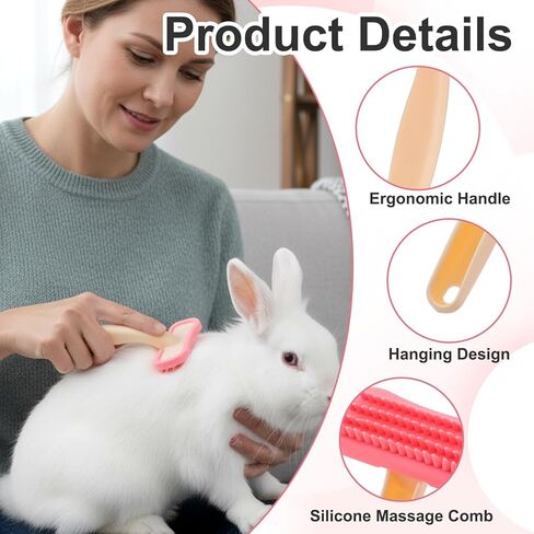 2Pcs Bunny and Guinea Pig Brush, Rabbit Grooming Brush Kit, Soft Silicone Bunny Brushes for Small Pets, Cats, Dogs, Kittens in Kuwait
