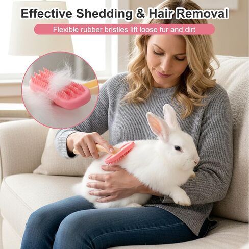 2Pcs Bunny and Guinea Pig Brush, Rabbit Grooming Brush Kit, Soft Silicone Bunny Brushes for Small Pets, Cats, Dogs, Kittens in Kuwait