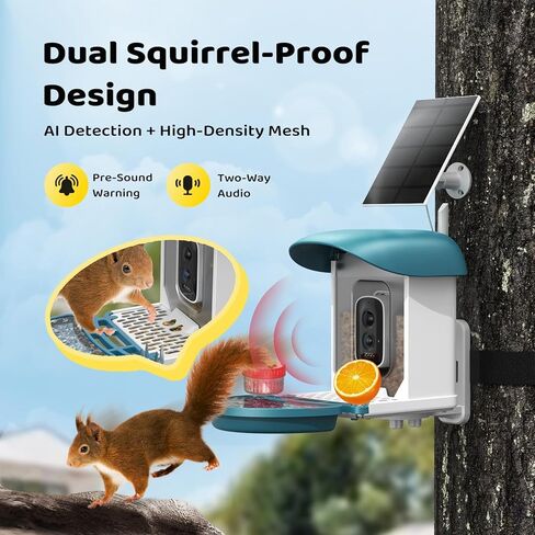Bird Feeder with Camera 5MP Live Video, Solar Powered Smart AI Identify Birds Species, 2.4Ghz WiFi Camera Bird Feeder with Squirrel-Proof, Instant Arrival Alerts, Ideal Gifts for Bird Lovers in Kuwait