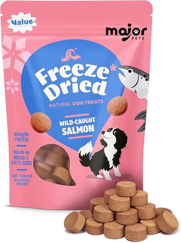 MAJOR PETS Freeze Dried Salmon Dog & Cat Treats - Wild Caught Alaskan Salmon -Single Protein - Grain Free & Gluten Free - Dog Food Toppers & Training Treats - Made and Sourced in The USA - 10 oz in Kuwait