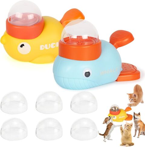 2-in-1 Interactive Dog Toy Puzzle Slow Feeding Duck Toy cat Snack Dispenser can Reduce Abdominal Bloating (sea, Land and air Themes: Land Yellow Duck and Ocean Wind Shallow Blue Whale) in Kuwait