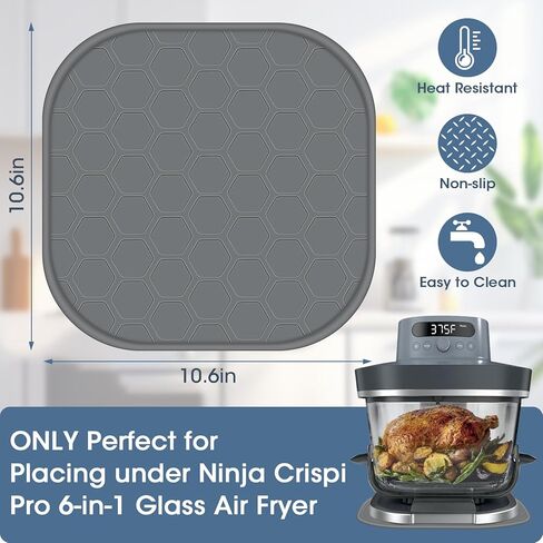 Heat Resistant Mat for Ninja Crispi Pro 6-in-1 Glass Air Fryer, Anti-slip Countertop Protector Silicone Mat Compatible with Ninja Crispi Pro Base, Dishwasher Safe, Grey in Kuwait
