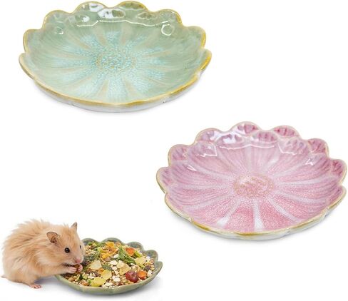 Hamster Food Bowl，2 Pcs Sunflower Hamster Bowls,Hamster Ceramic Food Bowl，Food Dish for Small Animals Hamster Guinea Pig Rat Mice Gerbil Dwarf (Pink+Green) in Kuwait