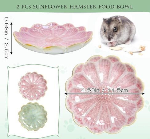 Hamster Food Bowl，2 Pcs Sunflower Hamster Bowls,Hamster Ceramic Food Bowl，Food Dish for Small Animals Hamster Guinea Pig Rat Mice Gerbil Dwarf (Pink+Green) in Kuwait