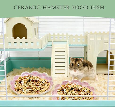 Hamster Food Bowl，2 Pcs Sunflower Hamster Bowls,Hamster Ceramic Food Bowl，Food Dish for Small Animals Hamster Guinea Pig Rat Mice Gerbil Dwarf (Pink+Green) in Kuwait