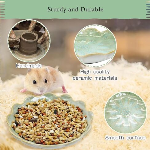 Hamster Food Bowl，2 Pcs Sunflower Hamster Bowls,Hamster Ceramic Food Bowl，Food Dish for Small Animals Hamster Guinea Pig Rat Mice Gerbil Dwarf (Pink+Green) in Kuwait