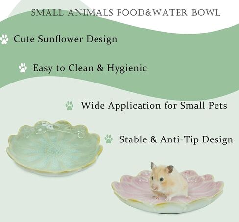Hamster Food Bowl，2 Pcs Sunflower Hamster Bowls,Hamster Ceramic Food Bowl，Food Dish for Small Animals Hamster Guinea Pig Rat Mice Gerbil Dwarf (Pink+Green) in Kuwait