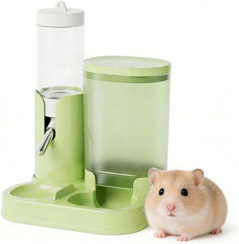 No Drip Hamster Water Bottle, 2 in 1 Automatic Hamster Water Dispenser & Food Bowl, Freestanding Small Animal Water Bottle Cage Accessories for Dwarf Hamster, Gerbil, Rat, Mice (Yellow) in Kuwait