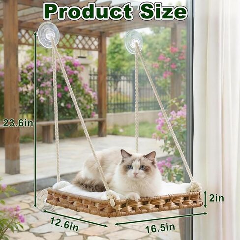 Cat Window Perch with 4 Strong Suction Cups,PE Rattan Basket Hammock with Soft Washable Plush Cushion,Cozy Hammock Perches for Large Indoor Cats Kittens Sunbathing Bird Watching in Saudi Arabia