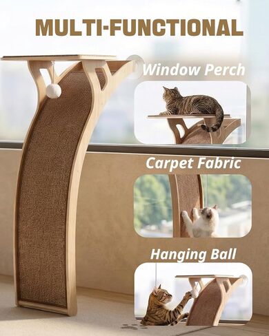 JKXJKX 47" Floor Standing Cat Window Perch with Curved Scratching Ramp, 80 Lbs Heavy Duty Window Bed Seat with Suction Cups, Furniture for Large Cats Indoor Bird Watching in Kuwait