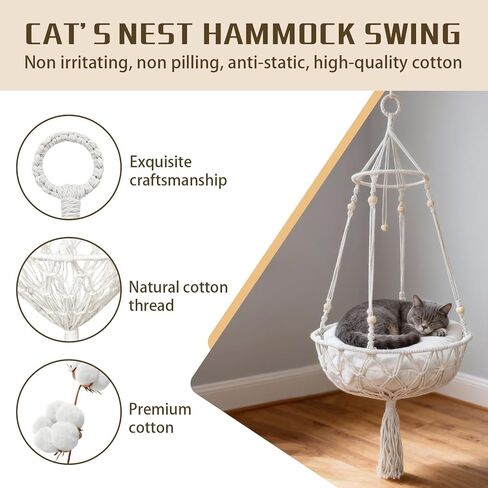 Cat Hammock Cat Window Perch, Bohemian-Style Hanging Basket Swing, Soft Pet Bed Cushion, Comfortable Window Kitty Bed, Perfect for Cats to Sunbathe, Take Naps, and Gaze Into the Distance 40*120CM in Kuwait