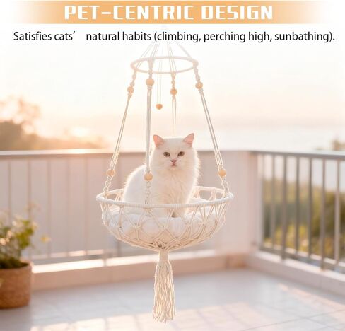 Cat Hammock Cat Window Perch, Bohemian-Style Hanging Basket Swing, Soft Pet Bed Cushion, Comfortable Window Kitty Bed, Perfect for Cats to Sunbathe, Take Naps, and Gaze Into the Distance 40*120CM in Kuwait
