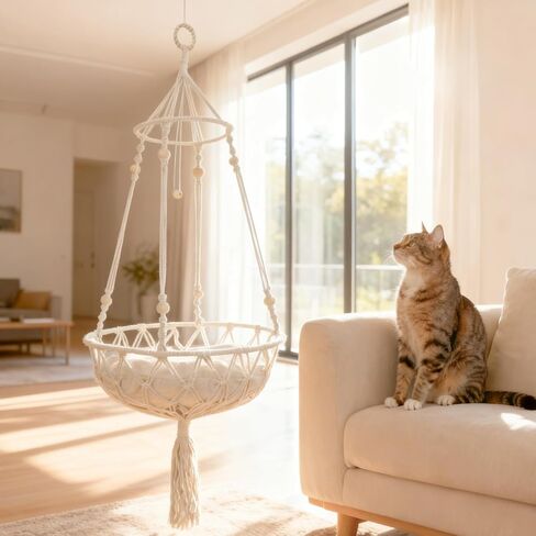Cat Hammock Cat Window Perch, Bohemian-Style Hanging Basket Swing, Soft Pet Bed Cushion, Comfortable Window Kitty Bed, Perfect for Cats to Sunbathe, Take Naps, and Gaze Into the Distance 40*120CM in Kuwait