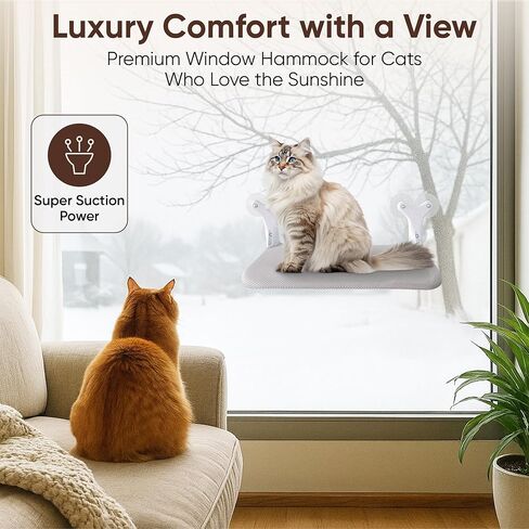 Cordless Cat Window Perch, Foldable Window Hammock with 6 Strong Suction Cups, Window Cat Bed for Indoor Cats in Kuwait