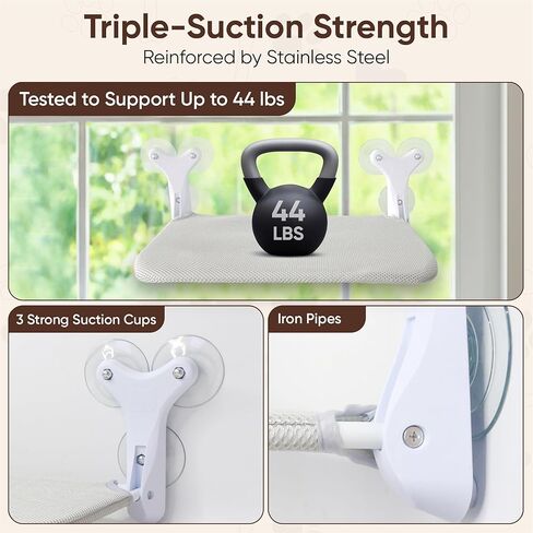 Cordless Cat Window Perch, Foldable Window Hammock with 6 Strong Suction Cups, Window Cat Bed for Indoor Cats in Kuwait