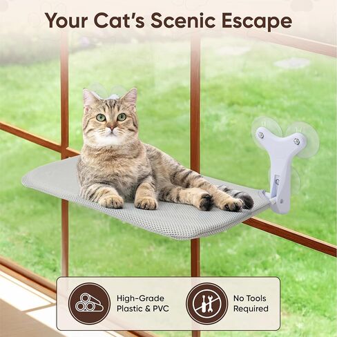 Cordless Cat Window Perch, Foldable Window Hammock with 6 Strong Suction Cups, Window Cat Bed for Indoor Cats in Kuwait