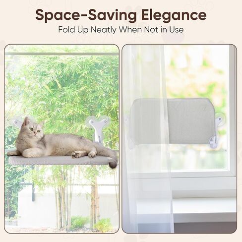 Cordless Cat Window Perch, Foldable Window Hammock with 6 Strong Suction Cups, Window Cat Bed for Indoor Cats in Kuwait
