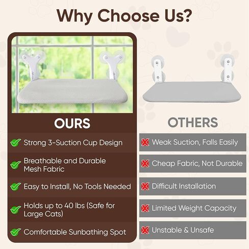 Cordless Cat Window Perch, Foldable Window Hammock with 6 Strong Suction Cups, Window Cat Bed for Indoor Cats in Kuwait