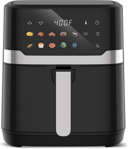 مقلاة هوائية VUSIGN 6.8QT، مقلاة هوائية 10 في 1 مع نافذة مرئية، تسخين سريع 400 درجة فهرنهايت وسخان سفلي قابل للتعديل للحصول على نتائج أكثر هشاشة، سلة غير لاصقة وآمنة للاستخدام في غسالة الأطباق، 1700 وات، أسود in Kuwait