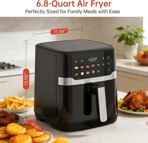 مقلاة هوائية VUSIGN 6.8QT، مقلاة هوائية 10 في 1 مع نافذة مرئية، تسخين سريع 400 درجة فهرنهايت وسخان سفلي قابل للتعديل للحصول على نتائج أكثر هشاشة، سلة غير لاصقة وآمنة للاستخدام في غسالة الأطباق، 1700 وات، أسود in Kuwait