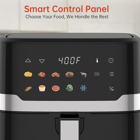 مقلاة هوائية VUSIGN 6.8QT، مقلاة هوائية 10 في 1 مع نافذة مرئية، تسخين سريع 400 درجة فهرنهايت وسخان سفلي قابل للتعديل للحصول على نتائج أكثر هشاشة، سلة غير لاصقة وآمنة للاستخدام في غسالة الأطباق، 1700 وات، أسود in Kuwait