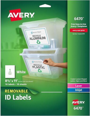 ملصقات Avery White متعددة الأغراض قابلة للإزالة، 8.5 × 11 بوصة، أبيض، عبوة من 10 قطع (06470) in Saudi Arabia