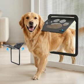 باب الكلب PetPrime لباب الشاشة مع فتحة رفرف مقاس 12 × 14 بوصة، باب مغناطيسي كبير للحيوانات الأليفة قابل للقفل التلقائي للكلاب، مناسب لباب الشاشة المنزلق، سهل التركيب، كبير in Kuwait