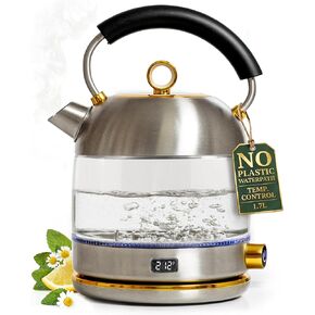 Styled Settings White Electric Kettle with Temperature Control | 1500W Fast Hot Water Boiler - White and Gold Electric Kettle with Keep Warm Function, BPA-Free Glass Body, Auto Shut-Off in Saudi Arabia