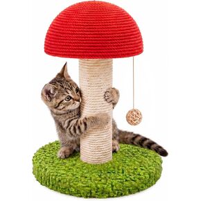 Mushroom Cat Scratching Post 11" for Kittens & Small Cats, Mini Cat Tree Stable Base, Natural Sisal Scratcher with Hanging Ball, Space Saving Indoor Cat Toy for Small Spaces and Apartments in Kuwait