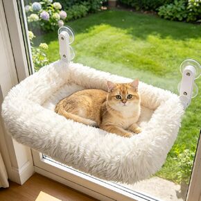 Zoratoo Cloud-Snuggle Cat Window Perch مع سرير وسادة قطيفة سميك للغاية ورقيق بأربعة جوانب، أرجوحة نافذة لاسلكية قابلة للطي للقطط للنافذة مع إطار معدني قوي للقطط والقطط الكبيرة (M، رمادي) in Kuwait