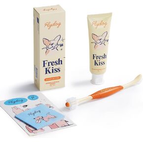 Flydog Fresh Kiss Dog Tooth Brushing Kit, Enzymatic Dog Toothbrush and Toothpaste- Vet Approved Formula, Breath Freshener & Tartar Remover, 360° Toothbrush for All Round Cleaning (Mild Mint) in Kuwait