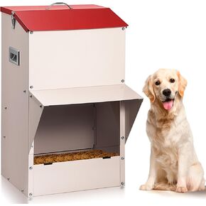 Outdoor Gravity Dog Feeder, 50 lb Large Capacity Automatic Dog Food Dispenser, Heavy Steel Weather-Resistant Pet Feeder with Clear Viewing Door, Wall or Ground Mount for Large Dogs in Saudi Arabia