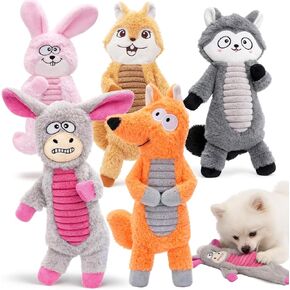 No Stuffing Dog Squeak Toys for Small Dogs - 5 Pack Flat Crinkle Puppy Toys,Esay to Carry Toss, No Mess, 5 Animal Designs in Saudi Arabia