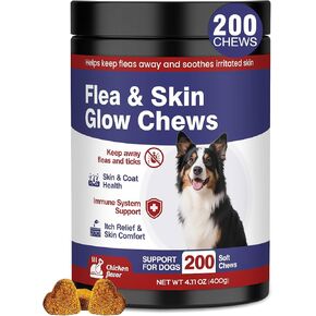 Flea and Tick Prevention for Dogs Chewable Omega Skin and Coat Chews for Dogs Natural Pet Oral Flea Chewables Increase Hair Shine Nutritional Supplements 200 Soft All Breeds Ages Chicken Flavor in Kuwait