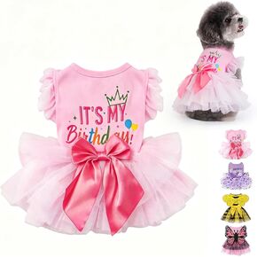 KOOLTAIL Dog Birthday Dress for Small Medium Dogs Girl, Puppy Lace Tutu Pink Birthday Party Holiday Outfit Gift, Cute Ruffle Sleeves Bowknot Dress, Soft Pet Cat Princess Clothes Costume Apparel, M in Kuwait